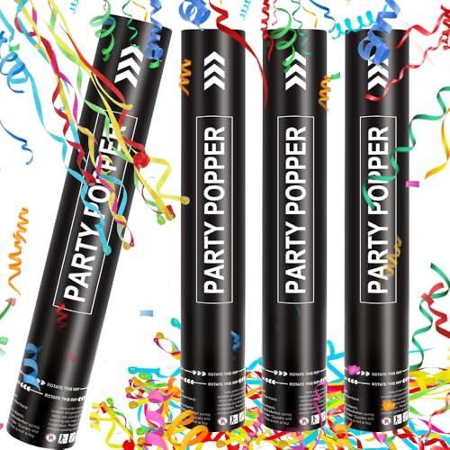 XEERUN konfettikanon 30 cm party popper, set med 4 konfettikanoner biologiskt nedbrytbar, enkel och säker att använda, för bröllop, födelsedag, fester