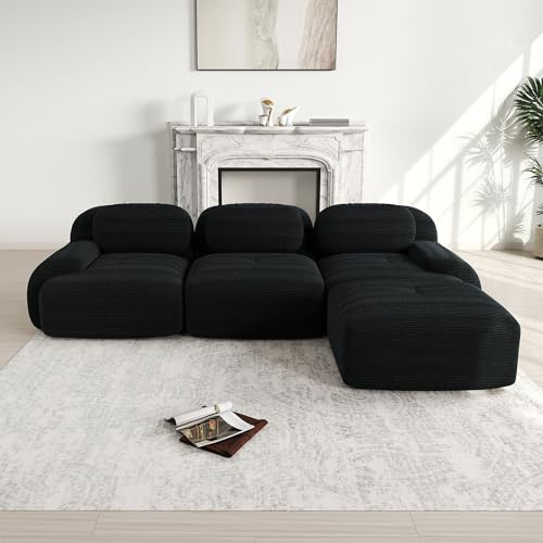 Rvjiahe Divano angolare modulare senza montaggio, ergonomico e adatto agli animali domestici, in tessuto di velluto a coste con braccioli extra larghi, imbottitura 32D altamente elastica per soggiorno