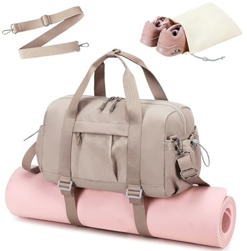 LEDAOU Small Gym Bag for Women, Mini Duffle Bag with Yoga Mat Holder Lightweight Carry On Sports Bag with Separate Shoe Pocket & Wet Pocket Duffel Bags Dance Yoga Workout Bag