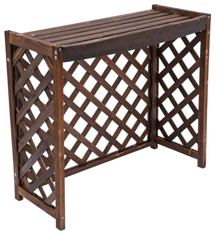 WPWSDWMX Rustic Wooden AC Privacy Screen, Carbonized Pine Lattice Design, Weatherproof Outdoor Air Conditioner Cover(100x43x94 cm)