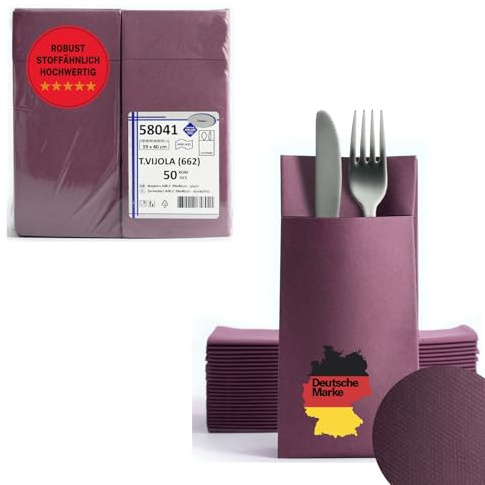 AROBA 100x Airlaid Besteckservietten (Violett, 39x40 cm) - Hochwertige Serviettentaschen - Fertig gefaltete Bestecktaschen - Stoffähnliche Airlaidservietten