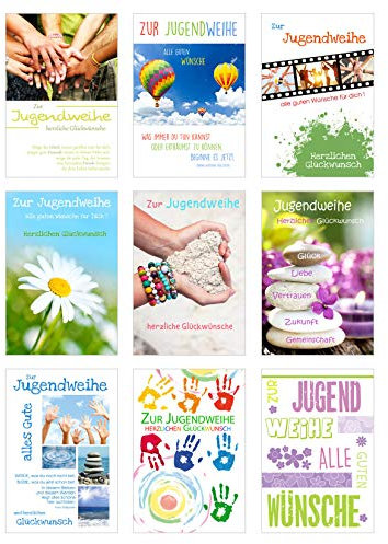 Edition Seidel Set 9 Premium Karten zur Jugendweihe mit Umschlag (Doppelkarten/Klappkarten mit Briefumschlag) Karte Postkarte Jugendweihekarten