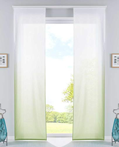 Gardinenbox 2er Set Schiebevorhänge Flächenvorhänge Blickdicht Farbverlauf Paneelwagen Beschwerungsstangen Microsatin Microfaser, HxB 245x60 cm, Apfelgrün, 85425N2
