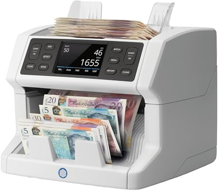 Safescan 2865-S Money Counting Machine - Value Counts Mixed Banknotes - Cash Counting Machine with 7-Point Counterfeit Money Detector - Money Counter Machine - Suitable for the New King Charles Notes