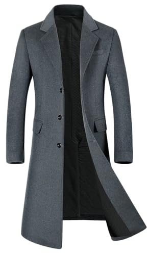 YOUTHUP Abrigo de Invierno para Hombre Chaqueta de transición Informal de Trabajo cálida de Lana Larga y Delgada, Gris (Grueso), XS