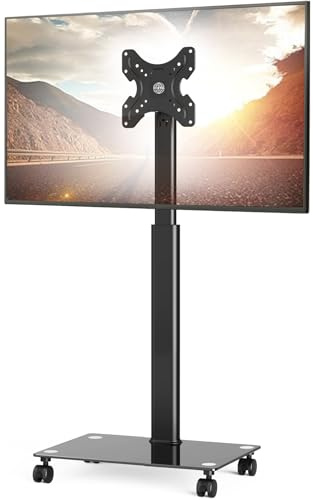 FITUEYES TV Ständer Rollbar TV Bodenständer mit Rollen Neigung ±15° schwenkbar ±35° TV Rollwagen höhenverstellbar für 19 bis 42 Zoll Flachbildschirm bis zu 35kg. Max. VESA 200 * 200 mm
