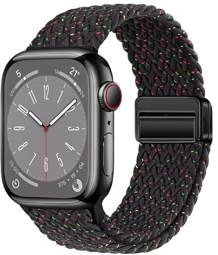 Qimela Sportband kompatibelt med Apple Watch Band 38 mm 40 mm 41 mm 42 mm 44 mm 45 mm 46 mm 49 mm kvinnor män magnetiskt stretchigt flätat sportband för iWatch-serien