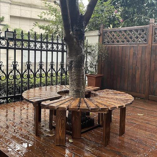 BBHW Baumbank Garten Halbrunde Baumbank, Haustürbank aus Naturholz, Wetterbeständiges Romantisches Zweisitzersofa für Draußen, 120 cm Außendurchmesser (Color : 2 PCS - Round)