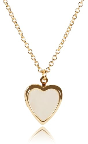 Heart Locket Link Necklace, 18K Gold With Heart Mother Of Pearl For Women