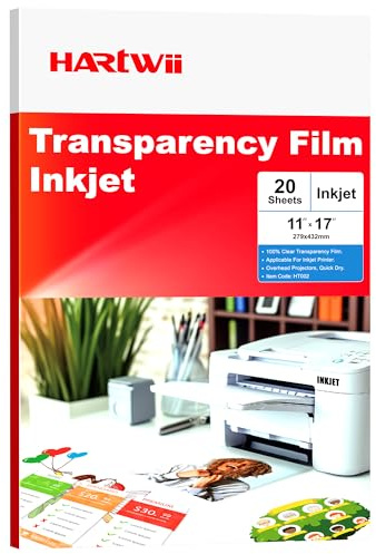 Hartwii Fast-Drying Inkjet Transparency Film 5Mil 20 Sheets 11x17 inches Thicker 100% Clear Overhead Projector Film Acetate Sheets Clear Transparent Paper for Overhead & Screen Printing