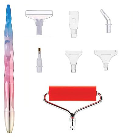 8 Stück Diamant-Kunststifte, Diamond Painting Pen Kits aus Edelstahl und Kunststoff, Diamant-Malstift-Zubehör mit Roller und Ersatz Stiftköpfen, Diamant Malerei Werkzeug für DIY Handwerk (Rosa)
