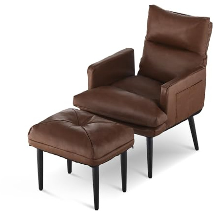 CLIPOP Ohrensessel mit Hocker, Relaxsessel mit Liegefunktion, Sessel & Ottomane, Polsterstuhl & Kissen, Fernsehsessel, TV-Sessel für Schlafzimmer, Wohnzimmer, 65x65x85 cm (Kunstleder Dunkel Braun)