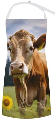 VTCTOASY Tablier réglable avec 2 poches pour homme et femme, motif drapeau mouche, aigle, tablier de chef pour la cuisine, Animal Vache Marron, 70x80cm