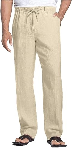 NANAMEEI Pantalon Lin Homme Été Pantalons de Plage Casual Pantalon Yoga Homme Grande Taille Elastique avec Cordon