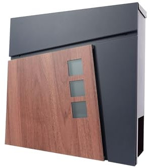 SCHARTEC® Buzón de madera con compartimento para periódicos, diseño moderno y grande, color antracita