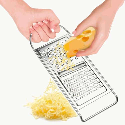 CHEFZOCO Rallador de Acero Inoxidable cocina, Rallador plano, Rallador de queso, Rallador multiusos, Rallador 3 en 1, Rallador de cocina, Rallador de verduras, Rallador multiusos, Acero inoxidable