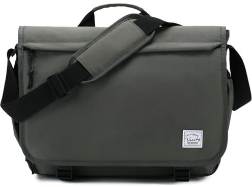 VASCHY Bolso Hombre Bandolera, Bolso Universidad Ligero Bolsa Ordenador Portátil 15.6 Pulgadas Bolso Mensajero Impermeable Maletín Adulto Adolescente para Trabajo Negocio Viaje Esculea, Gris