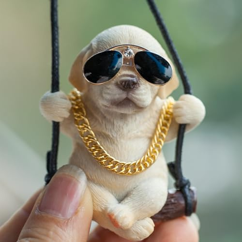 Adorno Colgante de Coche,Colgante De Decoración De Espejo Perro Amarillo Labrador Retrovisor De Coche Decoración Cute Dog Interior De Coche Lindo Accesorios Decoración para Coche Regalo de Cumpleaños