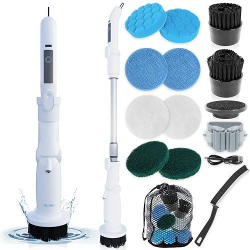 DEARMA Cepillo Electrico Limpieza Hogar inalámbrico 11 en 1 - Fregona electrica Pulidora Suelos con 4000mAH y Mango telescopico Limpia Azulejos Cristales Ducha baño Kit Limpieza Coche hogar y Cocina