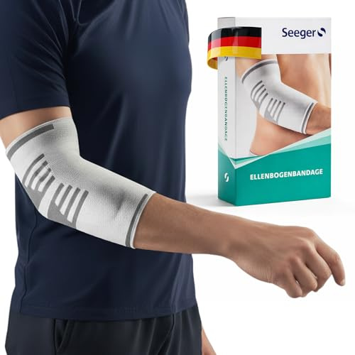 Seeger Basic Ellenbogenbandage – Orthopädische Kompressionsbandage bei Tennisarm & Schmerzen, Für Links & Rechts, Atmungsaktiv und Hautfreundlich, für Sport & Alltag, 20 cm, Made in Germany