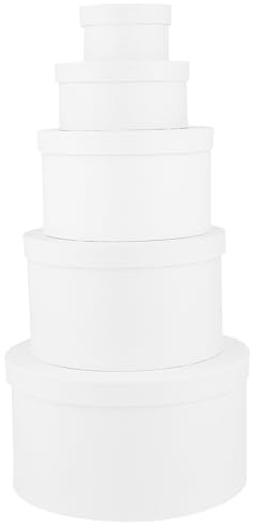 PINGEUI Set di 5 scatole regalo rotonde con coperchio, colore bianco sporco, diverse dimensioni, scatole di cartone per fiori, regali, artigianato, decorazioni per matrimoni