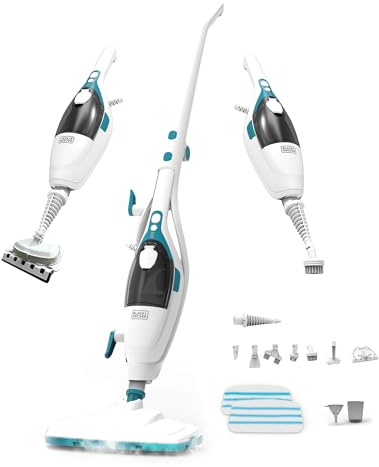 BLACK+DECKER 2-in-1 Steam Mop and Handheld Steam Cleaner, 1500W Electric Floor Steamer with 180° Swivel Steering, Fast 30s Heat-Up, Compact Foldable Storage, 13 Accessories for Tile & Hardwood Floors