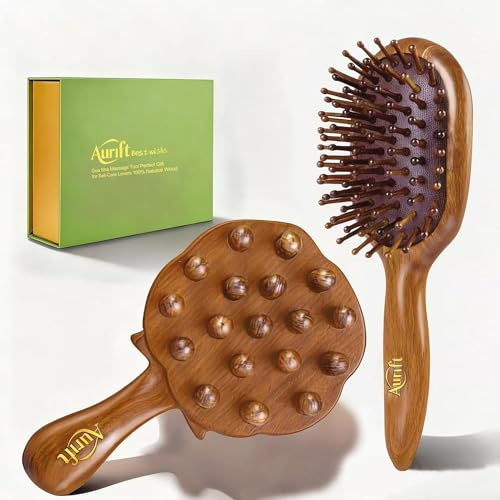Mother’s Day Gift for Mom – Self Care Relaxation Gift Set – Natural Wooden Massage Hair Brush & Scalp Gua Sha Tool – Head Massage Stress Relief Wellness Gift Box for Women, Grandma, Wife
