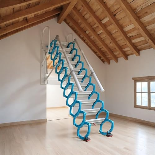 Escabeau Manuel avec marches antidérapantes, escalier télescopique Mural, accoudoirs réglables, capacité jusqu'à 300 kg(3.5-3.75m)