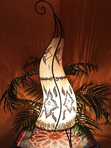 Orientalische Stehlampe Almina Natur 71cm Lederlampe Hennalampe Lampe | Marokkanische Große Stehlampen aus Metall, Lampenschirm aus Leder | Orientalische Dekoration aus Marokko, Farbe Natur