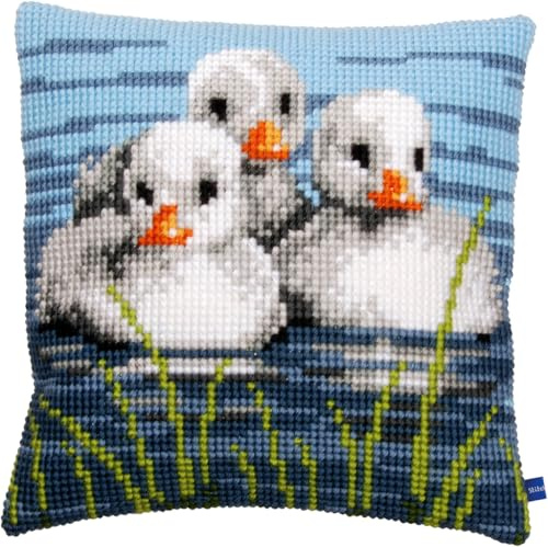 VERVACO Kit Cuscino Punto Croce ANATROCCOLI nell'Acqua Set Ricamo Principianti Cuscini Gobelin Decorativi ca. 40 x 40 cm Accessori per Lavoretti Creativi DIY Casa Decor Hobby Adulti Cross Stitch