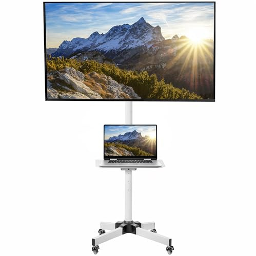 VIVO STAND-TV04MW - Carrello mobile per TV da 13 a 60 pollici, schermo LCD LED OLED 4K Smart Flat e Curvo, supporto con ripiano DVD per laptop, ruote di bloccaggio, VESA max 400 x 400, bianco