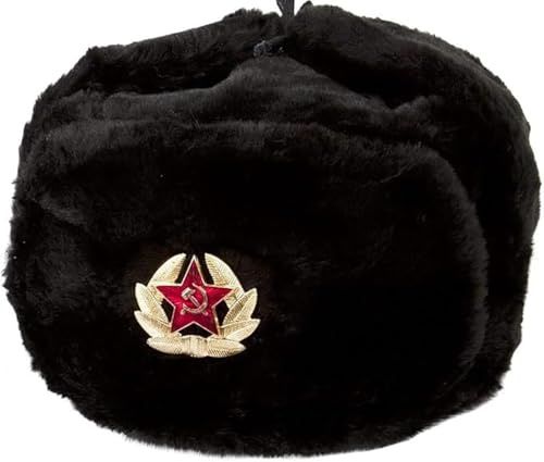 Cappello militare cosacco militare dell'esercito sovietico russo in pelliccia nera - Nero - 56 cm (S)
