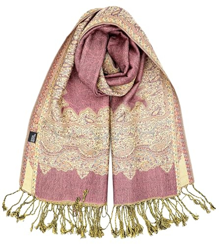 Achillea Écharpe réversible Pashmina à motif cachemire, châles et foulards pour assortir à une robes de soirée, écharpes indiennes exotiques toute saisons, 28 W x 76 L