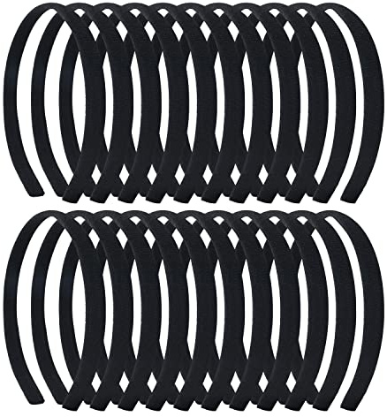 Paquete de 20 diademas elásticas de plástico duro para mujer, cubiertas de tela negra lisa, accesorios para el pelo