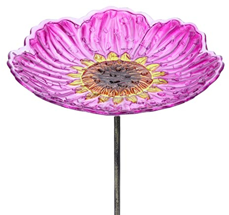 MUMTOP Bain d'oiseaux en Verre pour l'extérieur, 30,5 cm avec Piquet en métal, mangeoires à Oiseaux pour Jardin et terrasse