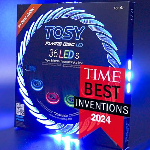 TOSY Flying Disc – 36 LEDs, Hell, Smart-Modi, automatisches Aufleuchten, wiederaufladbar, Geburtstags, Ostern, Camping, Männer/Jungen/Kinder, 175g Frisbee