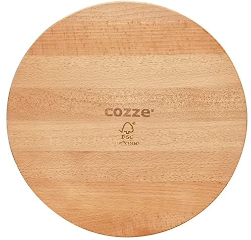 Cozze® Pizzatallrik i Massiv Bok Ø350 mm – Serveringsbricka i Trä för Pizza, Tapas & Ost – 12 mm Tjock – Livsmedelsgodkänd