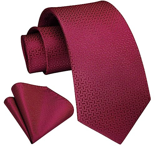 Enlision Burgundy Tie and Pocket Square Set for Wedding Party Mens Red Ties Formal 3.3 Silk Necktie for Men
