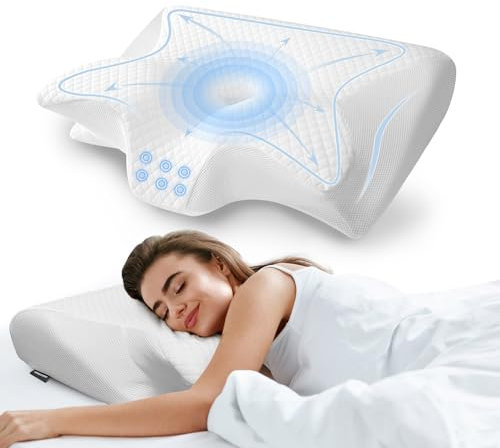 AFNGWWIN Almohada Cervical de Espuma Viscoelastica,Ergonómica Almohada Ortopedica,Almohada para Cervicales y Cuello para Dormir de Lado y Boca Arriba 60 x 40 x 11/13 cm