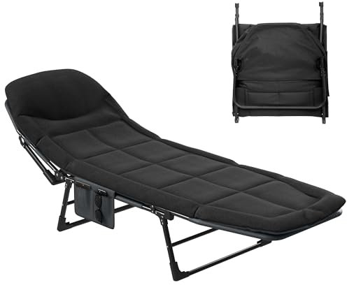 YITAHOME Sonnenliege mit Kissen, 5-Fach Verstellbare Faltbare Sonnenliege mit Einer Max Belastung von 200 kg, Karpfenliege 200x65x32 cm Campingbett für Garten, Pool, Camping, Innenbereich, Schwarz
