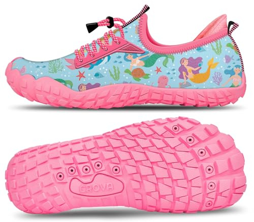 Built-in Heel Grips Water Shoes for Kids Girls Boys Hiking Shoes Wide Barefoot Swim Beach Pools Aqua Socks Slip-On Quick Dry Lightweight for Big Little Kids Toddler