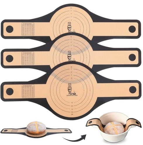 SUPER KITCHEN 3 Pezzi Tappetino in Silicone per Forno 2 Dimensioni 24cm 21cm per Forno Olandese con Manici Lunghi per Pasta Madre Biscotti Baking (Nero)