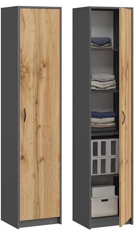 KUBUTKU Armadio da ufficio, armadio per documenti, guardaroba, armadio multiuso da ufficio con 1 porta e 5 scomparti, armadio universale per ufficio e casa 180x40x35 cm (Grafite/Rovo Wotan)