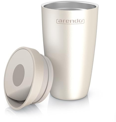 Arendo - Thermobecher to go – Edelstahl Kaffeebecher Thermo mit Deckel – Reisebecher – 350 ml – 100% auslaufsicher – Einhandbedienung – Trinköffnung mit Drucktaster - spülmaschinenfest