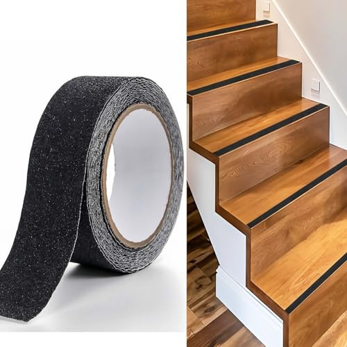 Halkfria tejpremsor med självhäftande lim, 1 rulle 5 cm x 5 m trappstegs-tejp, halkskyddstejp, hög dragkraft (svart)
