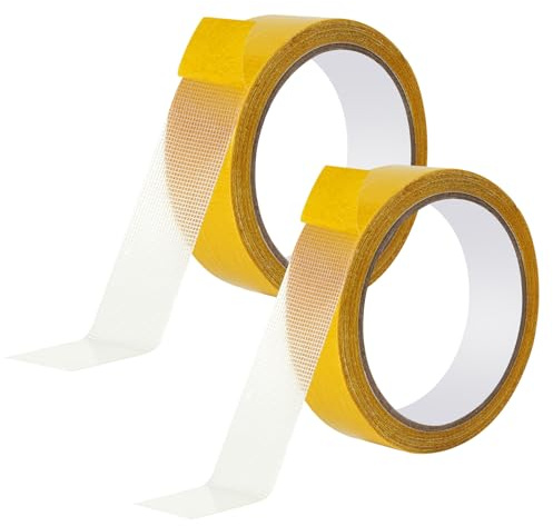 2 Rollos Cinta Doble Cara Extrafuerte, 25mm x 10m y 30mm x 10m Transparente de Cinta de Malla de Tela de Doble Cara, Sin Residuos, Fácil de Quitar, para Alfombras, Suelos, Pared, Fotos, Pósters