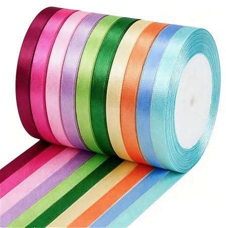 10 Colores Cinta de Raso 6mm x 22m – Cintas de Colores de Tela Satin para Envolver Regalos, Manualidades, Costura, Decoración, Bodas y Navidad