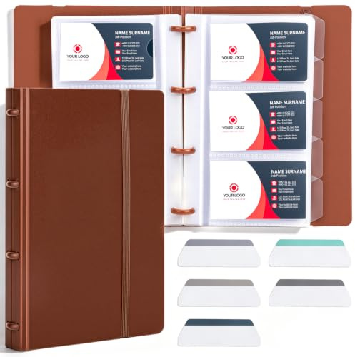 deli Business Card Book Holder, Business Card Organizer, Brown | Name Card Book Holder, Portable Office Business Card Holder, Hold 180 Cards