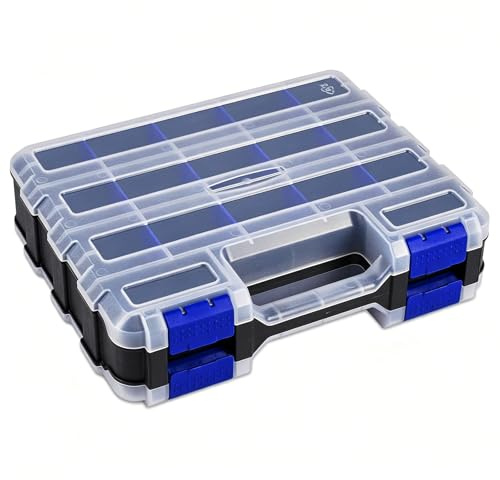 Caja de organización de tornillos de doble cara con 34 compartimentos, organizador de piezas pequeñas con separadores desmontables, caja de surtido para el almacenamiento de tornillos, clavos y piezas