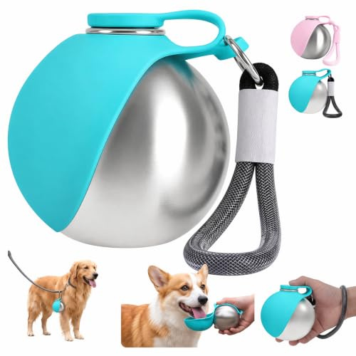 Sifxouped Botella de agua para perros para viajes, 285 ml, de acero inoxidable, con cuenco de silicona plegable, cuenco de viaje a prueba de fugas, para perros pequeños y medianos y gatos, diseño